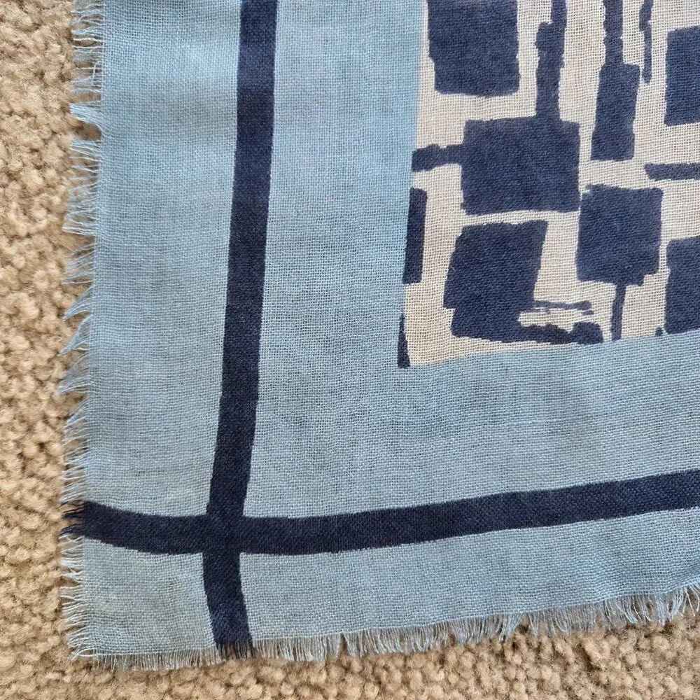 Kinross Silk Cashmere Scarf Blue Squares
